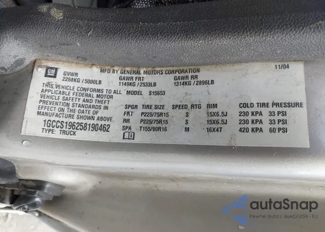 2005 Chevrolet Colorado Ls z USA, uszkodzony, nr VIN 1GCCS196258190462